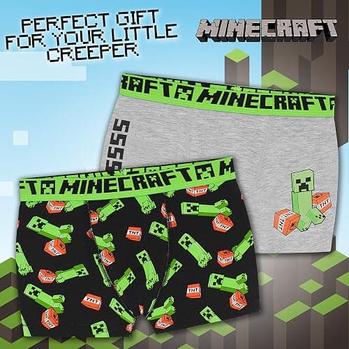 Minecraft Boxer Shorts, Boys Underwear 5-14 Years, Pack of 2 (9-10 Years, Black/Grey) thumbnail 4