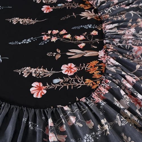 MAG 3pcs Black Floral Queen Bed Sheet,Microfiber Flower Bedding Sheet Set,Boho Bedding Sheet Set with 1 Fitted Sheet and 2 Pillowcases,14 Inches Deep (Black, Queen) thumbnail 8