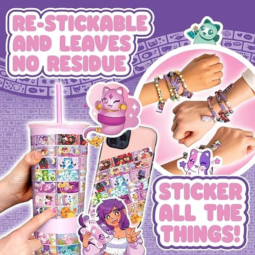 Sky Castle Sticki Rolls x Aphmau Toy Pendant & Bracelet Set – 120 Holographic Stickers, Wearable Toy Jewelry, and Collector’s Page – Limited Edition for Kids Ages 5 and Up - Rainbow Swirl Cat thumbnail 5
