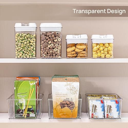 Vtopmart 4 Pack Food Storage Organizer Bins, Clear Plastic Bins for Pantry, Kitchen, Fridge, Cabinet Organization and Storage, 4 Compartment Holder Packets, Snacks, Pouches, Spice Packets thumbnail 2