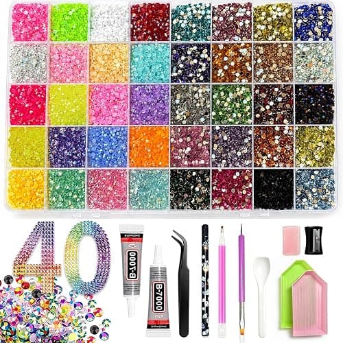 Anbrie Bedazzling kit 38000Pcs Resin Jelly 40 Non-Repeating Colors 3mm Gems | Includes 2pcs 15ml B-7000 glues, 10 crafting tools, flatback gems for DIY crafts, nail decoration, handmade gifts,Blind Box - Image 1