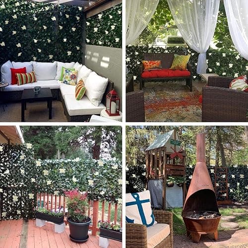 JOYSFIT Expandable Faux Ivy Fence,Artificial Privacy Screen Decor for Outdoor Wall, Balcony and Patio, Single Sided Leaves (1,White Flower) thumbnail 7