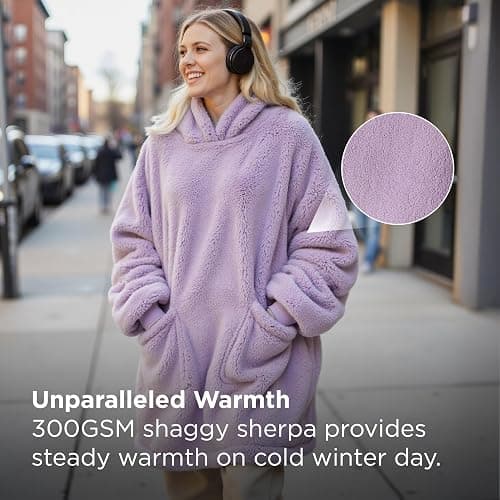 Bedsure Wearable Blanket Hoodie Mothers Day Gifts for Women, Warm Cozy Hoodie Blanket Sweatshirt for Adult Women Men, Lavender thumbnail 5