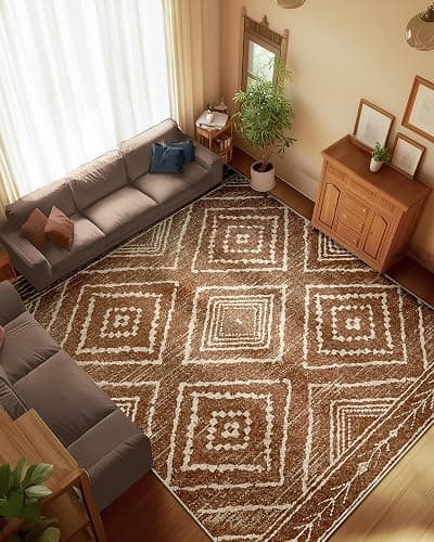 Area Rug 8x10 Rug Machine Washable Non-Slip Low Pile Print Pattern Western Rug for Living Room Bedroom Entryway Tribal Series -Yellowbrown/Cream - Yellowbrown/Cream - 8' x 10' (Rectangular) thumbnail 6