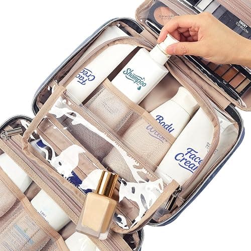 NISHEL Travel Toiletry Bag for women, Portable Hanging Organizer for Travel-Sized Shampoo, Conditioner, Brushes Set, Makeup Accessories, Medium Size, Aegean-Blue thumbnail 5