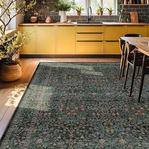 Vintage Dark Green Living Room Rug, 8x10 Washable Area Rugs for Dining Room Under Kitchen Table, Bedroom, Oriental Low Pile Stain Resistant Non-Slip Large Carpet (8x10 Dark Green) thumbnail 3