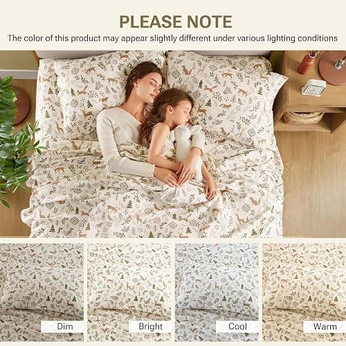 Sleep Philosophy True North 100% Cotton Flannel Sheets Queen Size, Cozy Flannel Sheet Set Brushed for Extra Softness, Heavyweight Novelty Print Warm Flannel Bedding Set, Tan Woodland Winter 4 Piece thumbnail 8