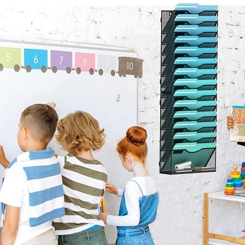 Gawerk 15-Tier Wall File Organizer Hanging Wall File Holder Wall Mount Paper Folder Organize, Mesh Magazine Document Mail Organizer Wall Organizer for Office School Home, Black - 15TIER thumbnail 2