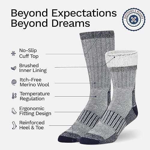 Buttons & Pleats Premium Merino Wool Hiking Socks Outdoor Trail Crew Socks thumbnail 3