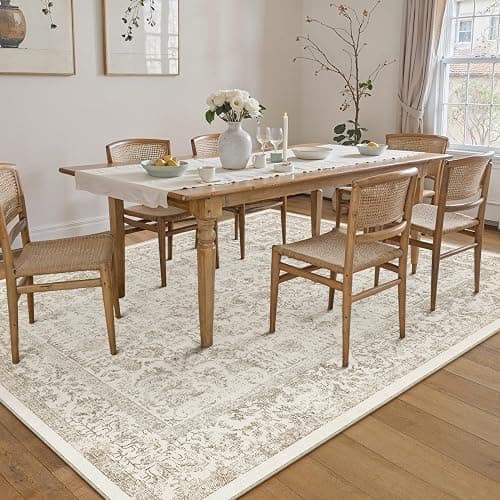 PureCozy Light Brown Area Rug 6x9 Machine Washable Vintage Living Room Distressed Non Slip Carpet Traditional Indoor Bedroom Retro Floral Accent Throw Large Rug for Office Kitchen Dining Room thumbnail 6