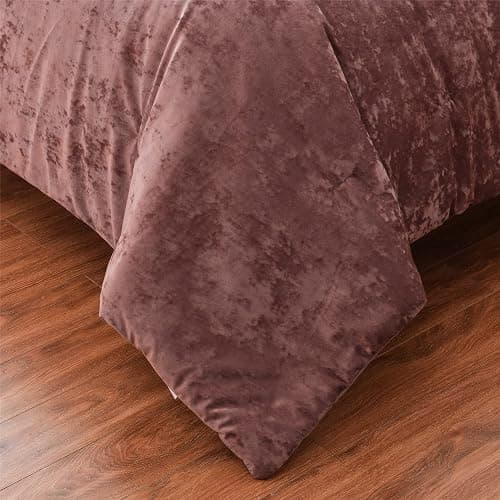 Fredsure Distressed Velvet Comforter Set, 5 Pieces Dusty Mauve Queen, Distressed Velvet Face and Brushed Microfiber Reverse thumbnail 6