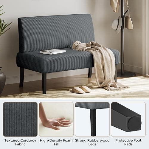 Yaheetech Small Mini Sofa Couch Armless Loveseat Futon for Bedroom, Corduroy Fabric & Easy Assembly, for Small Spaces Living Room,Dorm,Office,Apartment, Dark Grey thumbnail 5
