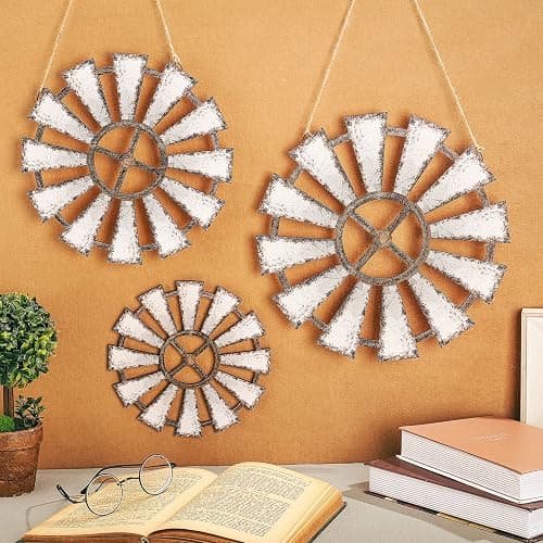 Yookeer 3 Pcs Wood Windmill Wall Decor Farmhouse Hanging Decoration Wooden Windmill Kitchen Decor Rustic Decor Living Room Sculpture Art for Bedroom Nursery Home Decor(Farmhouse) thumbnail 2