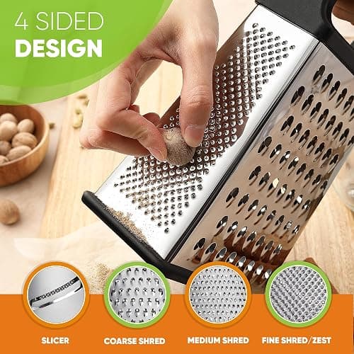 Spring Chef Professional Cheese Grater - Stainless Steel, XL Size, 4 Sides - Perfect Box Grater for Parmesan Cheese, Vegetables, Ginger - Dishwasher Safe - Black thumbnail 6