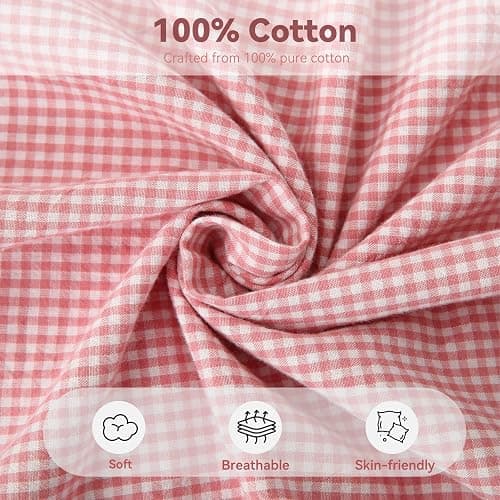 Jilboo Vintage Pink/White Gingham Body Pillow Cover 20x54 - Ruffled Farmhouse Bedding Accent | 100% Washed Cotton Checkered Pillow Sham for Bed, Sofa, Couch (Blush Plaid, 1pc) thumbnail 3