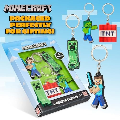 Minecraft Kids Keyrings and Silicone Wristband Set - Creeper Key Chain Set of 4, Collectables Gaming Gifts thumbnail 7
