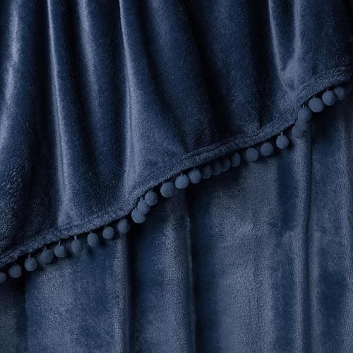 PAVILIA Fleece Throw Blanket for Couch with Pom Pom Fringe, Navy Blue, Soft Cozy Fuzzy Flannel Blanket for Sofa Bed, Lightweight Plush All Season Throw, 50x60 Inches thumbnail 6
