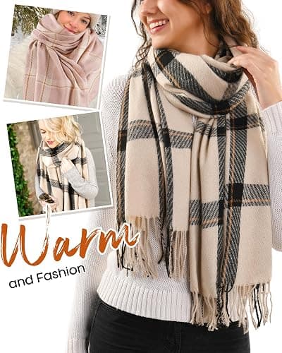 FURTALK Winter Scarf for Women Shawl Cashmere Feel Tassel Plaid Large Oversized Scarves Wraps thumbnail 6