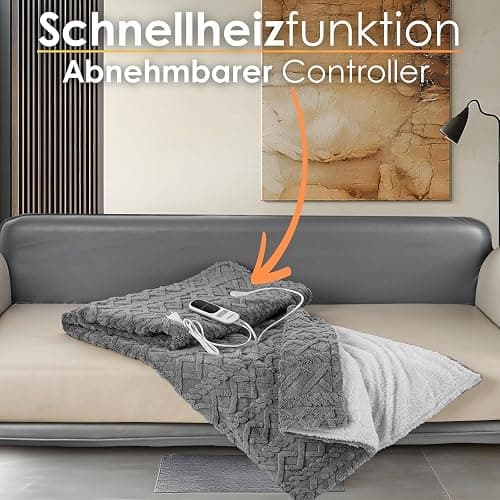 Heizdecke mit Abschaltautomatik Kuschelheizdecke 180x130cm elektrische Wärmedecke Kuscheldecke Bett Sofa Wärmezudecke Thermodecke Elektro-Wärmedecke Wärmebettdecke 9 Stufen bis 40°C waschbar thumbnail 7