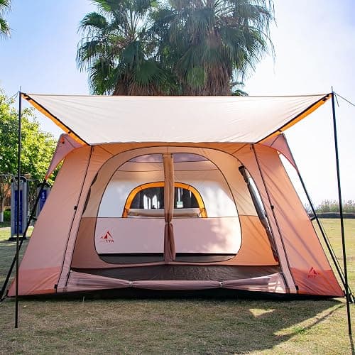 KTT Extra Large Tent 6-10-12-14 Person(A),Family Cabin Tents,2 Rooms,3 Doors and 3 Windows with Mesh,Straight Wall,Waterproof,Double Layer,Big Tent for Outdoor,Picnic,Camping,Family Gathering thumbnail 9
