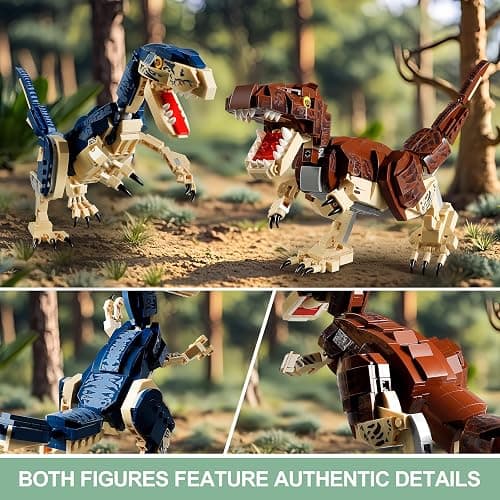 QUENTINAG 910-Piece Dinosaur Toy Building Sets, T.rex & Velociraptor Building Kits for Kids, Fun Build-Two-Dinos World for Boys and Girls Ages 6+, Gift Ideas for Birthdays and Christmas thumbnail 6