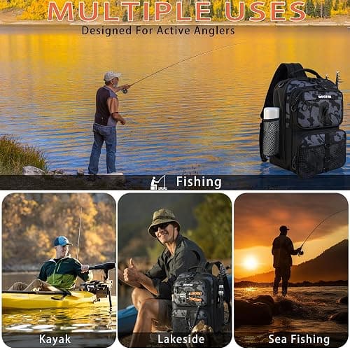 BOGTIM Fishing Backpack with Tackle Boxes & Lures Kit Lightweight 25L Tackle Bag with Fishing Gear and Rod Holder, Fish Gifts for Men Woman-Camo Backpack thumbnail 9