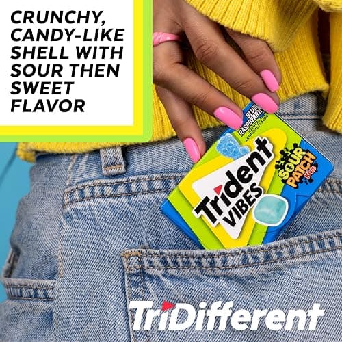 Trident Vibes BLUE RASPBERRY Sugar Free Chewing Gum, 14 Pieces (Pack of 9) | Chewing Gum with Xylitol, Pocket Packs, Perfect for Long Lasting Fresh Breath at School, Work & Travel thumbnail 6