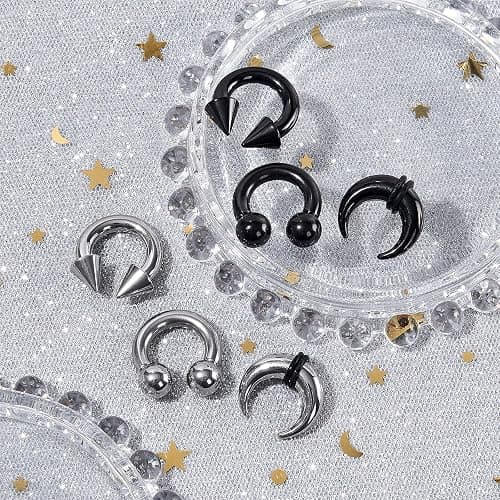 Qmcandy 6-12pcs Septum Pincher Tapers 8G 6G 4G 2G Stretching Kit C Shape Septum Piercing Jewelry Heavy Ear Gauges Earrings Horseshoe Nose Rings for Women Men thumbnail 3