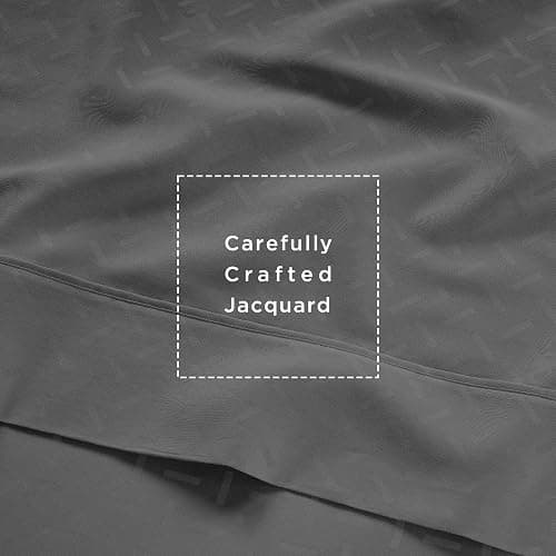 Threadmill Cotton Twin XL Sheet Set | 100% Cotton Sheets for Twin XL Size Bed | Damask Jacquard Sateen Twin XL Bed Sheets Set with 16” Deep Pocket | Soft Breathable 3-Piece Cooling Sheets | Dark Grey thumbnail 6