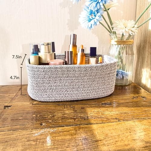 QFLQFL Small Woven Storage Basket,Medium Storage Baskets,Mini Cotton Rope Basket,For Shelves,Nursery,Office,Bathroom,And More–Perfect For Organizing&Décor thumbnail 2