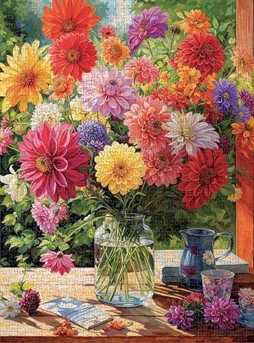 Cross & Glory - Rainbow Dahlia Delight - 1000 Piece Jigsaw Puzzle for Adults | Vibrant Flower Collection | Satin Finish | Challenging & Colorful Art thumbnail 4