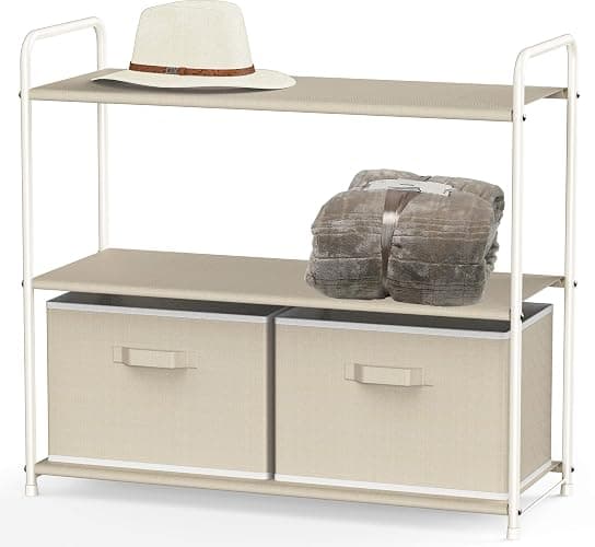 Simple Houseware 3-Tier Closet Storage with 2 Drawers, Beige - Beige - Image 1