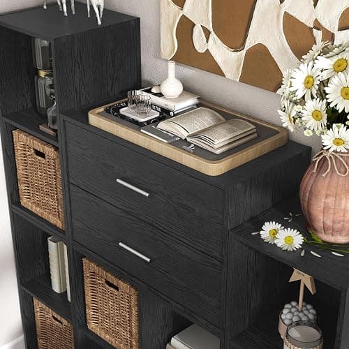 HOMES: INSIDE + OUT Apexa 2-Drawer Wooden Stackable Storage Drawers, Small Food Pantry Cabinet, Cajonera De Madera, Underbed Drawer Dorm Teen Room Decor & Bedroom, Home Office, Kitchen, Black thumbnail 4