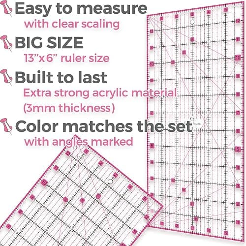 Rotary Cutter Set pink - Quilting Kit incl. 45mm Fabric Cutter, 5 Replacement Blades, A3 Cutting Mat, Acrylic Ruler and Craft Clips - Ideal for Crafting, Sewing, Patchworking, Crochet & Knitting y thumbnail 4