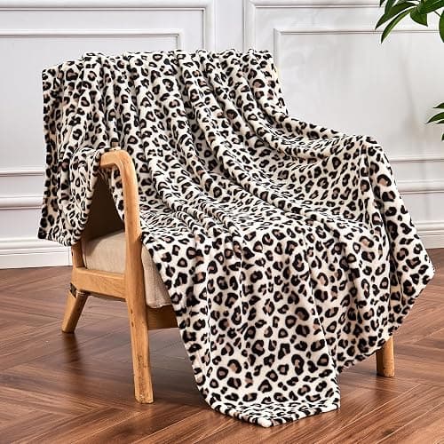 Edenleaf Leopard Print Blanket Fleece Throw for Bed Sofa Travel and Camping, Super Soft Cozy Fluffy Plush Cheetah Print Blanket for All Seasons 60"x80" (Cream) - Image 1