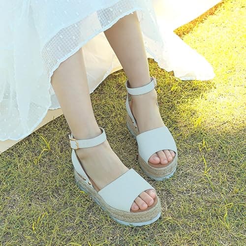 PANDANINJIA Girls Sandals Wedge Platform Espadrille Open Toe Summer Little Big Kid Flower Girl Heels Dress Shoes thumbnail 2