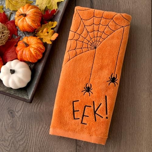 SKL Home Halloween Eek 100% Cotton Embroidered 2pc Hand Towel Set, Decorative for Bath/Kitchen/Bar & Gift, Orange thumbnail 4
