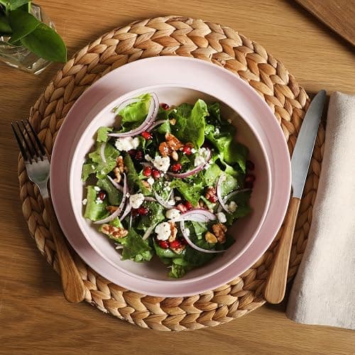 Gibson Home Candy Skies 12 Piece Unbreakable Wheat Straw Melamine Plates and Bowls Dinnerware Set - Outdoor, Camping, & Everyday Use - Matte Exterior/Shiny Interior Pink thumbnail 3