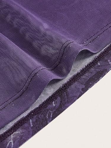 COZYEASE Women's Y2K Sheer Mesh Tie Back Halter Top Floral Print Rhinestone Cami Tops Backless Crop Tee - Medium - Purple thumbnail 5