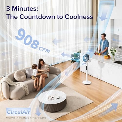 Levoit Standing Fan for Bedroom, CirculAir 120° Oscillating, Quiet 20dB, 9 Speeds, 4 Modes, DC Motor, 2 in 1 Pedestal & Tabletop, 82ft, Remote Control, Sensor, 9H Timer, 908CFM Ultra-High Airflow thumbnail 2