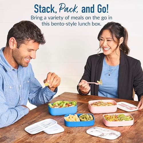 Bentgo Classic - Adult Bento Box, Stackable 3-Compartment Lunch Box with Removable Utensil Set and Sealing Strap, BPA-Free, Food Container Ideal for Meal Prep, Work, and On the Go (Blue) thumbnail 5