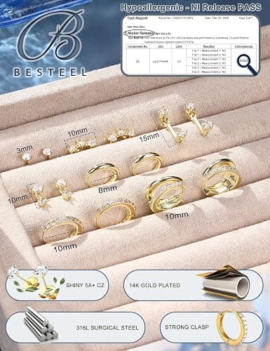 BESTEEL 7Pairs Hypoallergenic Gold Earrings for Women Trendy Small Stud Huggie Hoop Earing Stacks Set Cute Cartilage Helix Jewelry for Sensitive Ears Silver Dainty Christmas Stocking Stuffers Gifts thumbnail 6