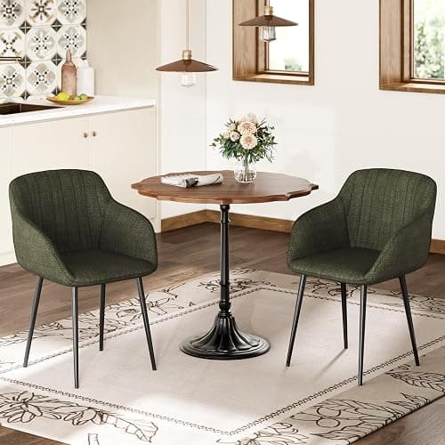Goeurvant Esszimmerstühle 6er Set mit Armlehne, Polsterstuhl aus Leinen, Küchenstuhl mit Metallbeinen & verstellbaren Fußkappen, Moderne Armlehnenstuhl für Esszimmer, Wohnzimmer, Grasgrün thumbnail 6