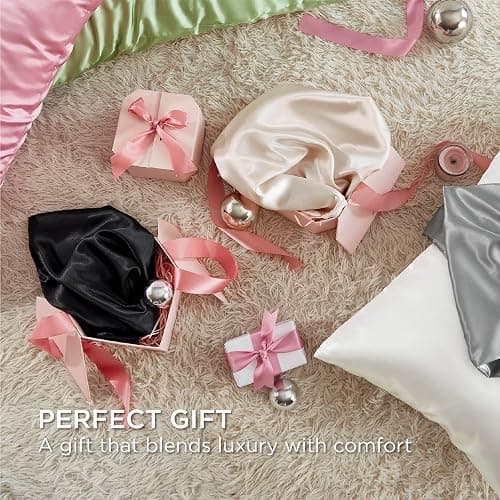 Bedsure Satin Pillowcase with Zipper, Similar to Silk Pillow Cases 2 Pack, Silky & Soft Satin Pillow Case Standard Size for Hair and Skin, Christmas Room Decor Gifts for Women Men, Beige, 20x26 Inches thumbnail 2