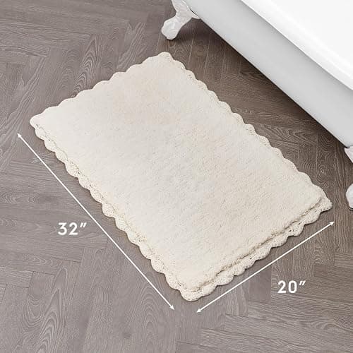 Laura Ashley Heathered Crochet Border 100% Cotton 20" x 32" Skid-Resistant Bath Rug, Ivory thumbnail 2