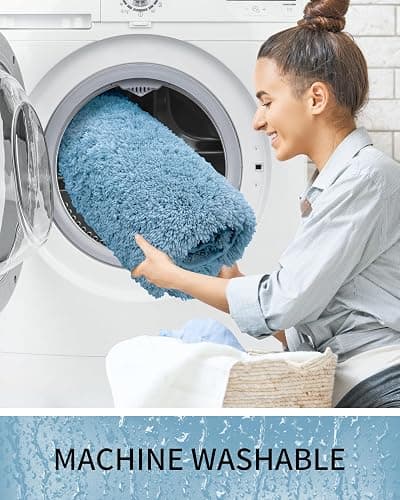Ruggnovea Bathroom Rugs Non Slip Washable, Ultra Soft Thick Shaggy Absorbent Bath Mats, High Density Foam Latex Non Slip Backing Bath Rugs, Microfiber Bath Mats for Bathroom Floor&Sink,24x17,Blue thumbnail 7