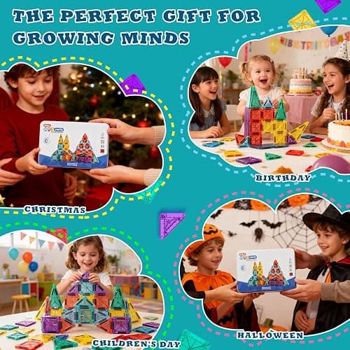 RiteHold Magnetic Tiles for Kids Mini Magnet Tiles Building Set 43PCS Toddlers Magnetiles Travel Toys with Case & 2 Cars Basic STEM Magnets Construction Tile Toy Ages 3-8 Boys Girls thumbnail 9