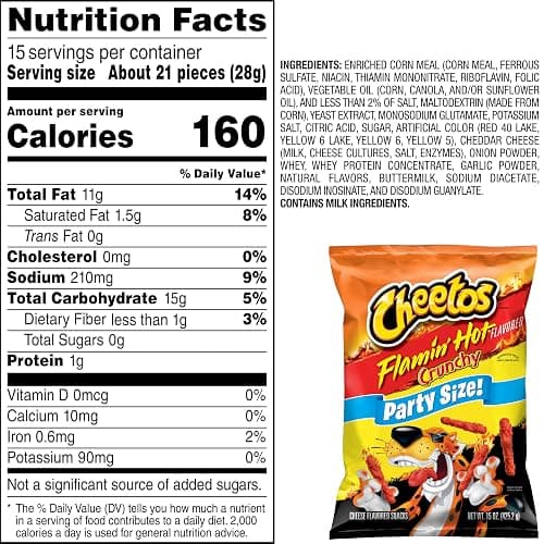Cheetos Crunchy Flamin Hot Party Size Bag, 15 Oz thumbnail 6