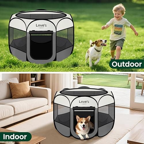 Love's cabin Pet Puppy Dog Playpen, Small Dog Tent Crates Cage Indoor/Outdoor, Portable Playpen for Cat, Foldable Pop Up Dog Kennel Playpen with Carring Case, Removable Zipper Top, Grey thumbnail 7