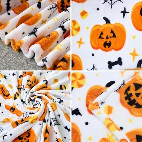 Joiedomi Halloween Throw Blanket - Soft Plush Spider Webs Bat Pumpkin Blanket - Cozy Flannel White Halloween Decoration for Party Sofa Bed Living Room 50"x60" thumbnail 4